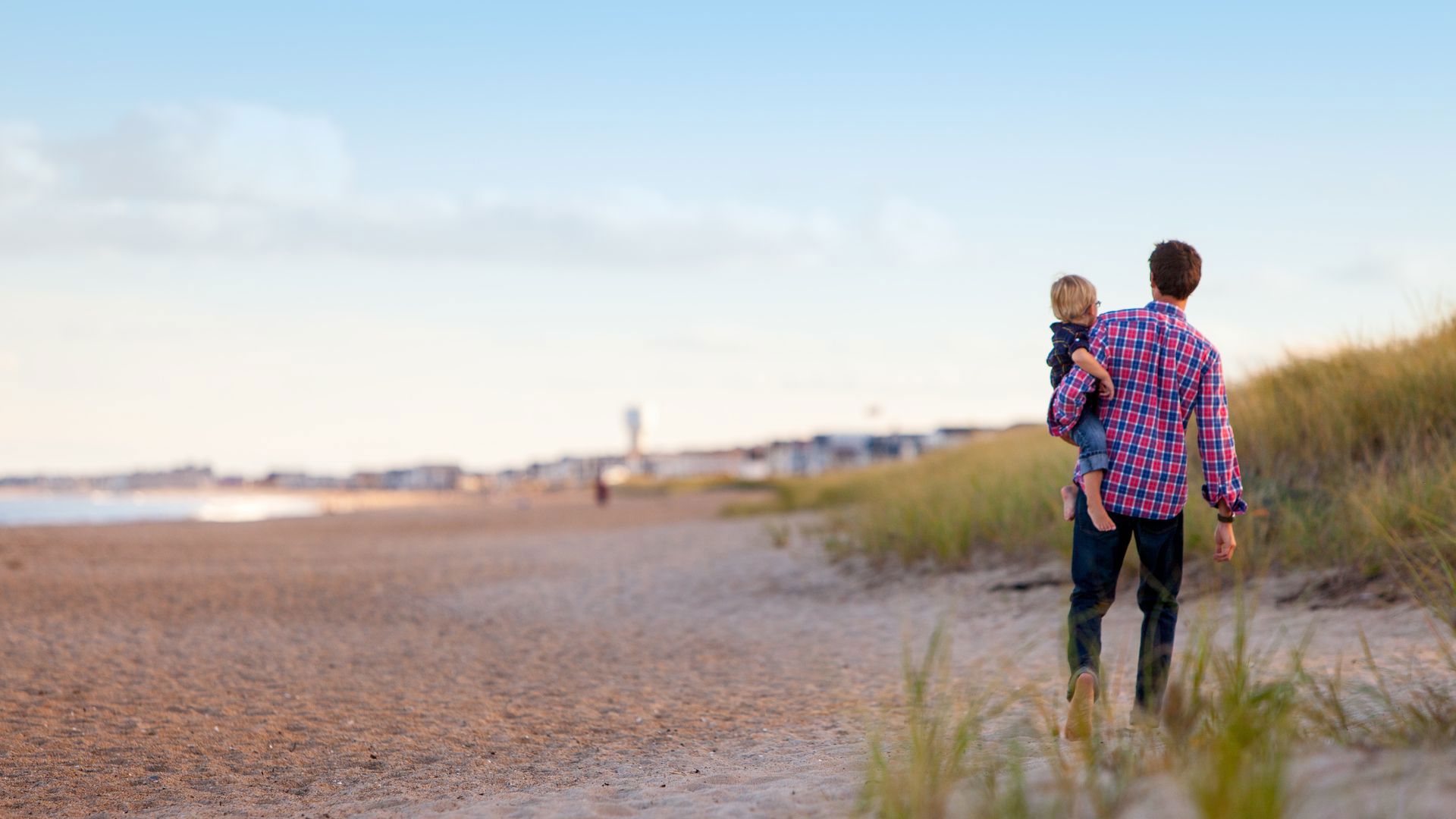 A father and son at the beach