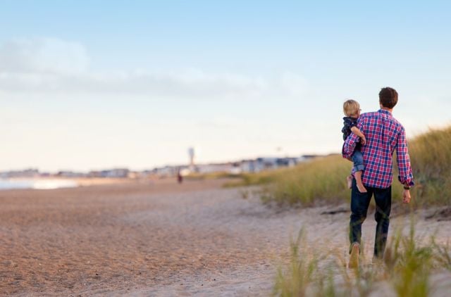 A father and son at the beach
