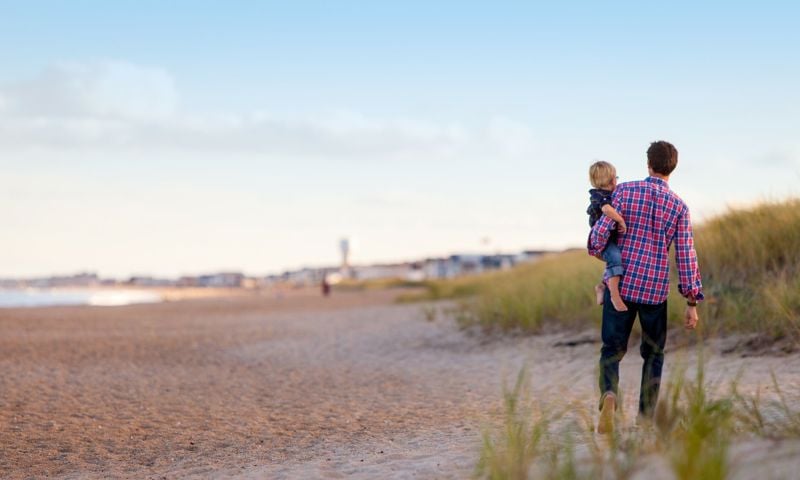 A father and son at the beach