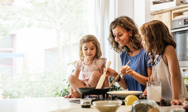 Mother and daughters spending time together